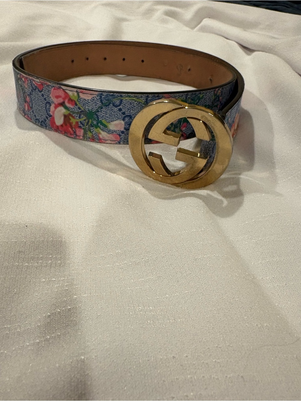Gucci Floral GG Buckle Belt in Blue, Pink and Green - Picture 1 of 10